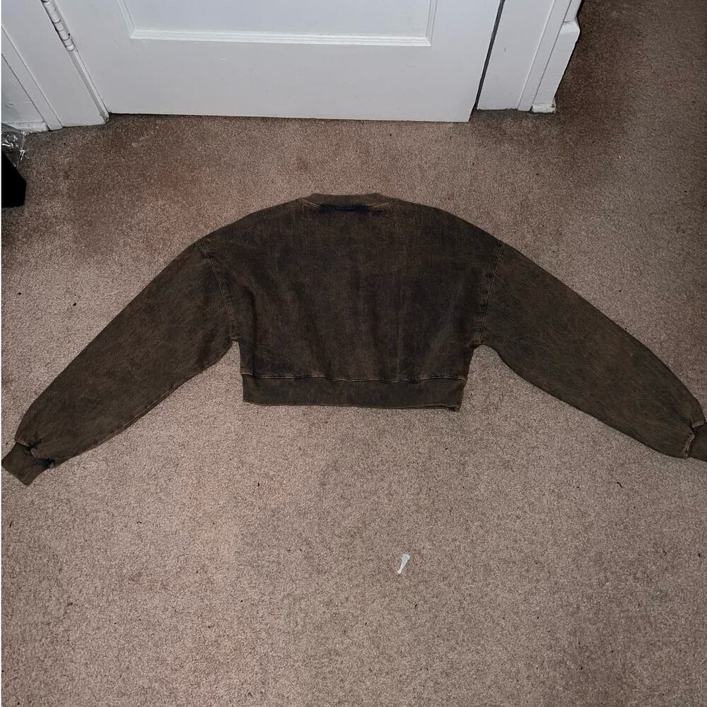 New ZARA Acid Washed Denim Cropped Sweatshirt size S - Picture 7 of 7